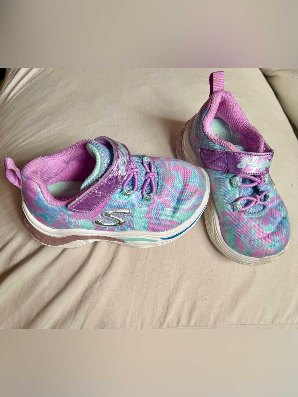 Skechers Kids' Pastel Purple and Teal Tie-Dye Light-Up Sneakers